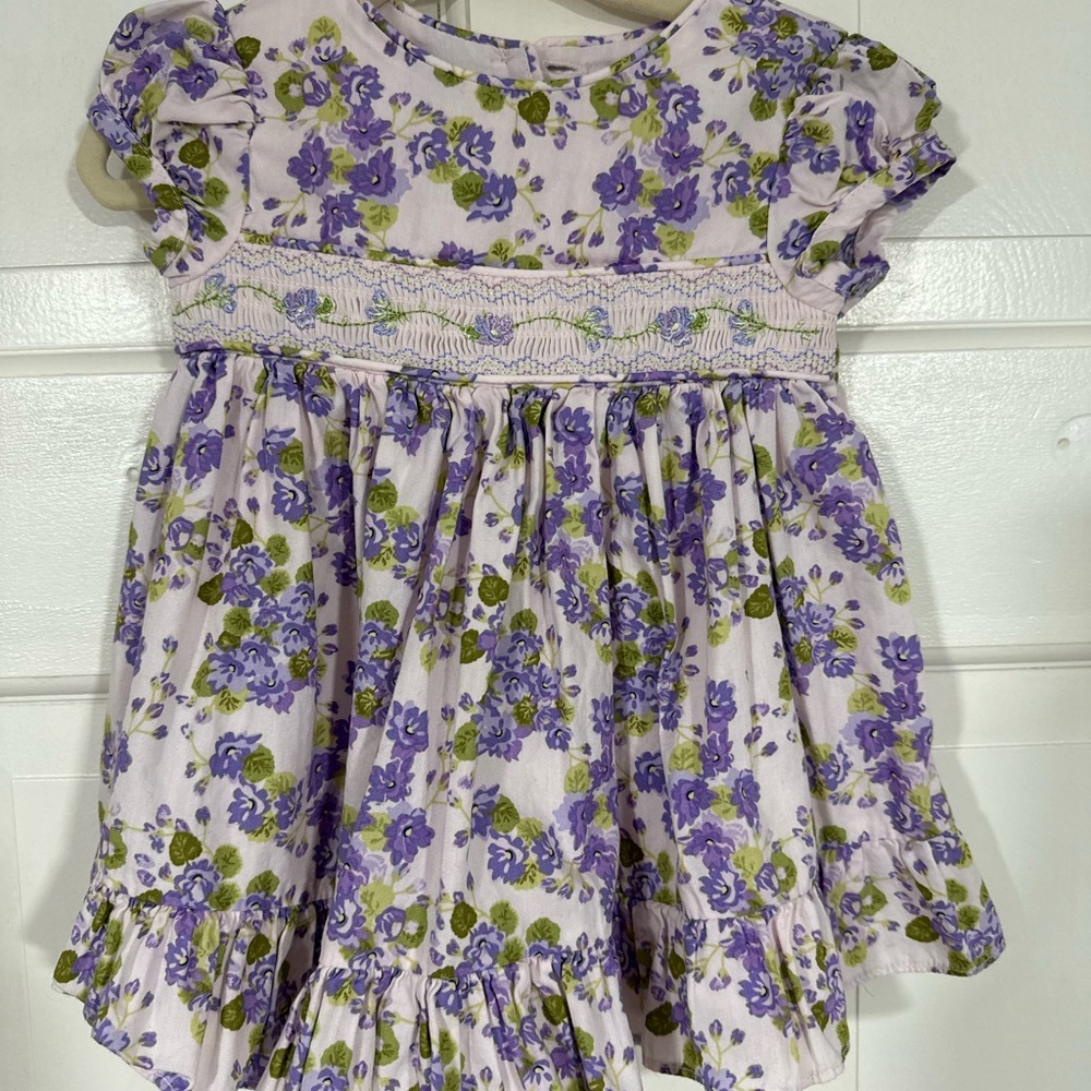Smocked Floral Purple and Green Baby Dress